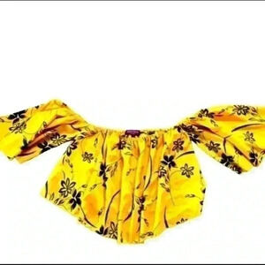 SEDUCTION Y2K YELLOW  RUFFLE FLORAL BOHEMIAN TOP SIZE SMALL